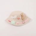 Beige cotton kids bucket hat with plush rabbit and star decorations in a sweet style - CM8002 Bunny Series / Beige