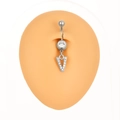 Piercing all'ombelico in acciaio argento con ciondolo a lettera V e zircone - Lettera V (Z-265) / Argento