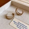 Three-layer khaki C-shape hoop earrings with a matte texture and minimalist design - 925 Sterling Silver Earring Post - Light Coffee - C-Shape