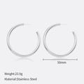 50mm Large silver stainless steel hoop earrings with lightweight 23.9g minimalist design - 50MM Steel Color
