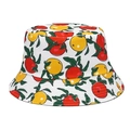 Sombrero de pescador Panamá blanco con estampado vibrante de manzanas rojas - M / Manzana blanco rojo amarillo