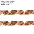 Detail of Christmas burlap ribbon with poinsettia print and gold wire edges, 6.5cm width - Khaki Poinsettia Bells / 1m