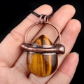 Vintage teardrop tiger eye stone pendant necklace with antique bronze frame and black cord - Tiger's Eye