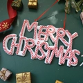 Merry Christmas glitter letter sign ornament with red and white candy cane stripes - Red and White Striped