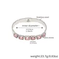 Bracciale rigido in acciaio inox argento con sei pietre di vetro rosa rettangolari - Pietra di Vetro Rosa / Colore acciaio