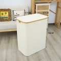 Foldable oxford fabric laundry basket with bamboo frame and double lid in beige, 57x37x70cm - Off-white XL (Double Lid 2 Bags)