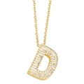 Close-up of golden letter D pendant necklace featuring shimmering cubic zirconia stones - Gold-D