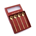 Set of four gold-finish floral coffee spoons in a red Good Luck gift box - 13cm Round Spoon-Gold+Red Box / Gold/Red Box/4PCS