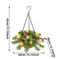 Artificial Christmas hanging basket with LED lights, red berries and pine cones - Style H1-19 (1m 10-LED AA Battery Box)