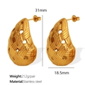 18K gold plated stainless steel teardrop stud earrings with textured stripe pattern - EH63 Weave Texture / Gold