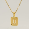 Collar de acero inoxidable chapado en oro 18K con colgante de letra U esmerilada - Letra U