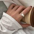 Elegant vintage style silver ring featuring matte and polished textures on a female hand - Silver Matte Polished Combined Design Ring (J7004)
