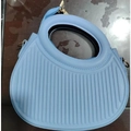 Light blue saddle bag for women with striped texture and golden metal hardware - Blue