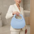 Light blue saddle bag for women with striped texture and golden metal hardware - Blue