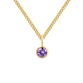 Minimalist gold curb chain necklace with a round purple gemstone pendant for women - February Violet - Gold