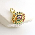 Exquisite gold evil eye pendant with multi-color zircon stones on white stone base - Evil Eye Style 4