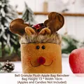 Weihnachts-Geschenkbeutel Rentier aus braunem Plüsch für Äpfel und Süßes, Größe 13x10cm - Glocke Fleece Rentier / Braun