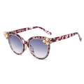 Cat eye pearl sunglasses with crystal rhinestones and purple tortoise shell frame - Tortoise Floral Frame Grey Lenses