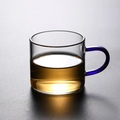 Borosilicate glass teacup with dark blue handle for heat resistant transparent drinking - Blue Handle