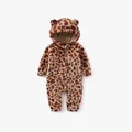 Infant winter hooded leopard print romper with plush ears and full front zipper - 59cm / Leopard Style (with Tail)