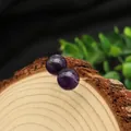 Natural round amethyst stud earrings with deep purple crystal texture and silver pins - Amethyst Studs
