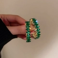 Elegant C-shaped earrings with marquise-cut emerald green zircons on silver pins. - Marquise Cut Style (35#)
