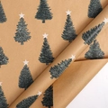 Brown kraft Christmas wrapping paper roll featuring green pine trees with white stars - Christmas Tree / 43cmx3m