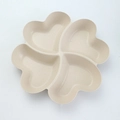 Beige heart-shaped four-grid snack plate made of eco-friendly wheat straw material - Beige-Clover Dish