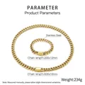 Parámetros de tamaño detallados del conjunto de collar y pulsera de eslabones cubanos oro - Pulsera / Dorado