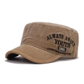 Distressed brown cotton military cadet cap with vintage embroidery for outdoor wear - Adjustable / Khaki