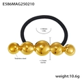 Detail of 18K gold plated stainless steel beads on elastic ponytail holder hair tie - E586-Gold Beads