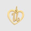 Polished gold heart-shaped pendant with cutout letter U for DIY jewelry making - Letter U
