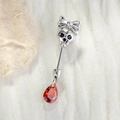 Piercing ombelico teschio argento con fiocco e gemma arancione a goccia scintillante - Teschio con Goccia d'Acqua Rossa (A988-4#)