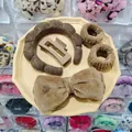 Brown 5-piece hair accessory set with sponge headband and fuzzy scrunchies in a tray - Dark Coffee 5pcs Set (Headband, Hair Clip, Scrunchies, Wristbands)