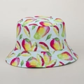 Detail van de zonnehoed met tropische mangoprint en de versterkte stiksels - M(56-58cm) / Groene Basis Perzik Mango