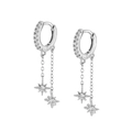 Silver 24k hexagram star earrings with zirconia micro-pave tassels and huggie hoops - Silver