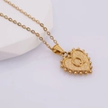 Golden heart-shaped necklace featuring letter Q pendant with textured bead edging - Q (With Chain)