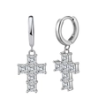 S925 sterling silver cross drop earrings with sparkling 8A clear zircon in silver finish - Lze13-p