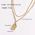 Double-layered gold necklace with zircon-inlaid letter B pendant for women - Letter B