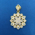 Exquisite 18K gold floral pendant featuring white oval and round cut sparkling gemstones - Gold Petal Double Layer Round Diamond Pendant (783)