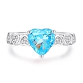 Elegante anello in argento S925 con gemma blu a cuore e brillanti zirconi sui lati - US 6 / Blu Mare (FDJZ-118)