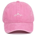 Pink washed cotton baseball cap featuring minimalist white mountain embroidery and curved brim - Adjustable / Pink