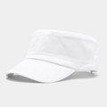 Detail view of white cotton cadet cap showing twill texture and parallel stitching - Adjustable / White
