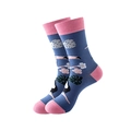 Blaue Strick-Crew-Socken mit rosa Flamingos und tropischen Pflanzen für Damen - Einheitsgröße / Blau-rosa Flamingo