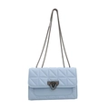 Light blue quilted shoulder bag with geometric stitching and dark grey metal chain strap - Blue