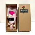 Detail of a gift box featuring a bouquet of pink soap roses and carnations for Mother's Day - Pink Series