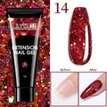 LILY'CUTE 15g red glitter extension nail gel tube and before-after application effect - 14-Red Glitter