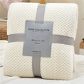 Creamy white waffle weave flannel blanket with a decorative gray ribbon packaging bow - 45x65cm Pet Blanket / Off White