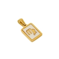 18k gold rectangular pendant with Virgo zodiac sign on white shell inlay - Virgo