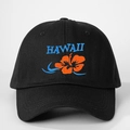 Classic black Hawaii baseball cap with hibiscus flower embroidery and adjustable strap - One Size / Black